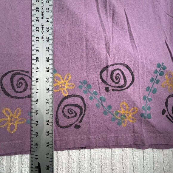 Vintage Blue Fish Hand Printed Organic Cotton Maxi Skirt Size 1 Purple Pull-On - Picture 8 of 8